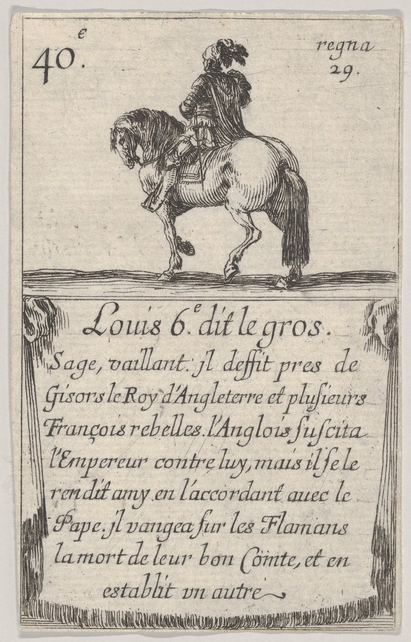 Louis 6.-e dit le gros Sage, vaillant..., fra Game of the Kings of France Jeu des Ro..., 1644. af Stefano della Bella