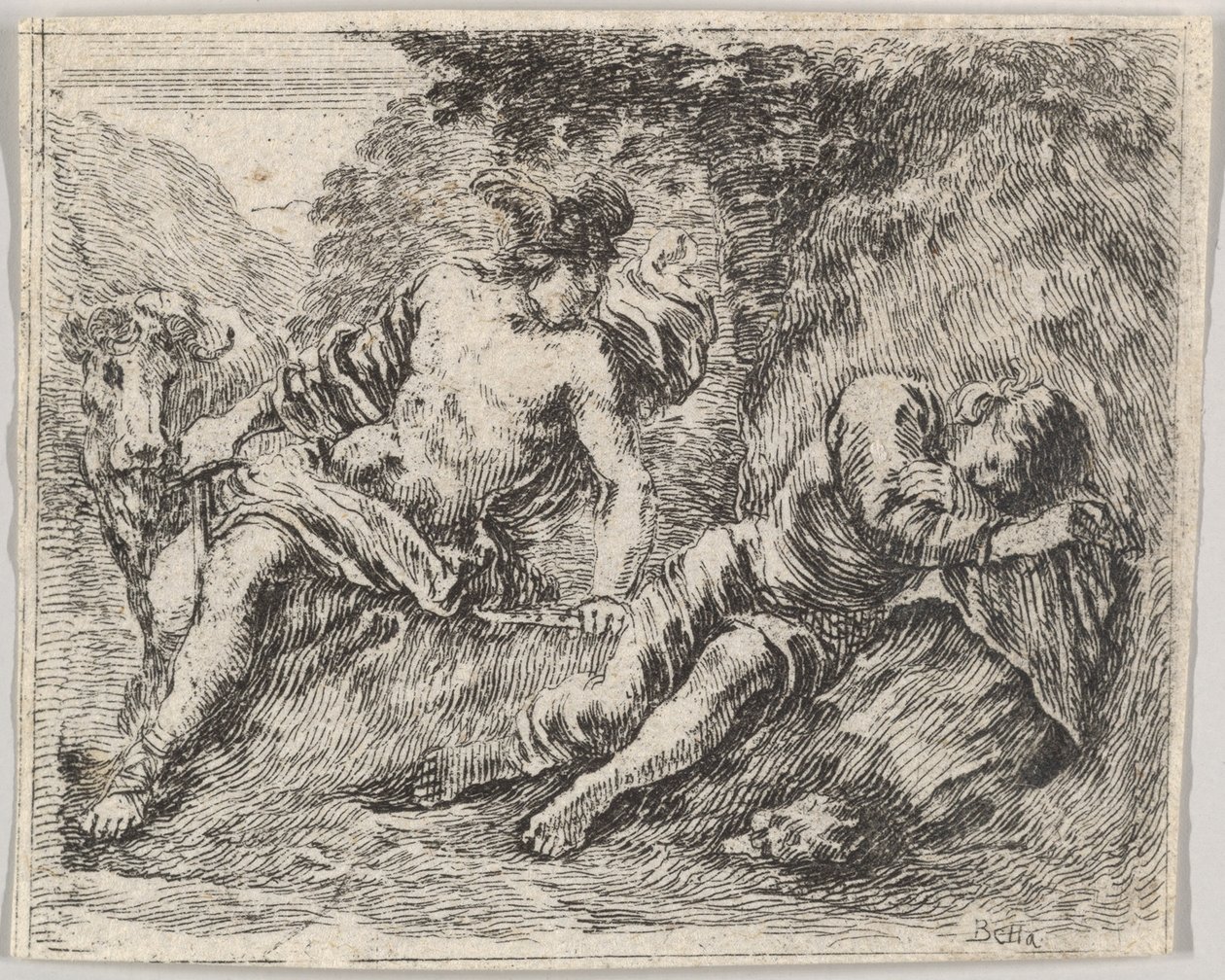 Mercury and Argos, fra Game of Mythology Jeu de la Mythologie, 1644. af Stefano della Bella