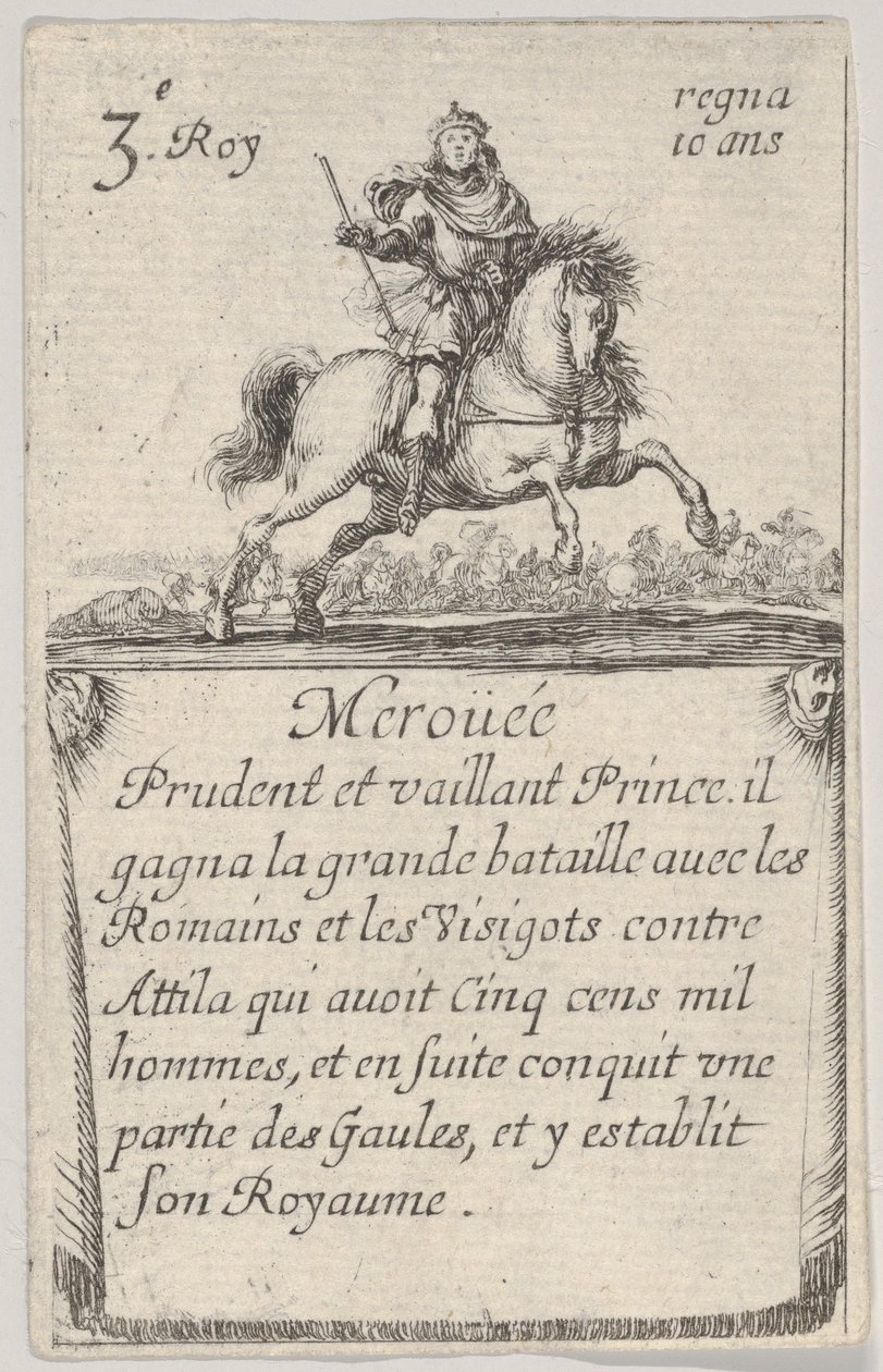 Meroüée Prudent et vaillant..., fra Game of the Kings of France Jeu des Rois de Fran..., 1644. af Stefano della Bella