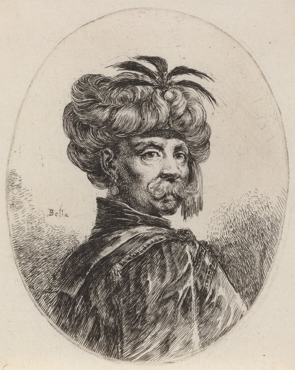 Fortøj i en turban trimmet med fem fjer, 16491650. af Stefano della Bella