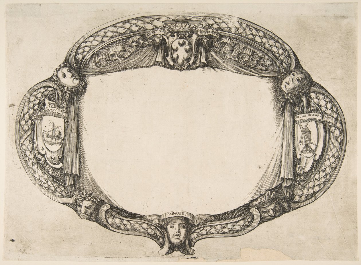 Ornamentdesign til en afhandling om enheden: Quest un soccorso, ca. 1656. af Stefano della Bella