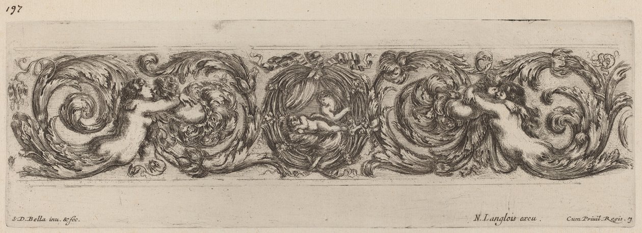 Ornamentfrise med Amor og Psyke, sandsynligvis 1648. af Stefano della Bella