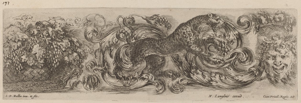 Ornamental frise med leopard af Stefano della Bella