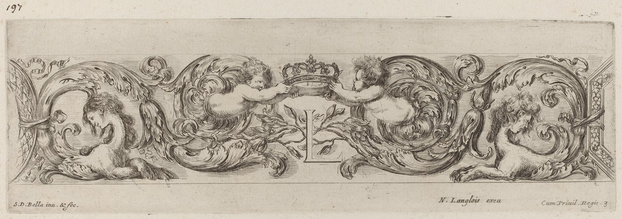 Ornamental frise med bogstavet L (Louis XIV) af Stefano della Bella