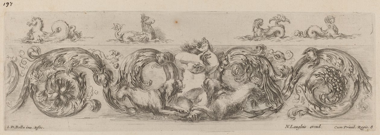 Prydfrise med havdyr, sandsynligvis 1648. af Stefano della Bella