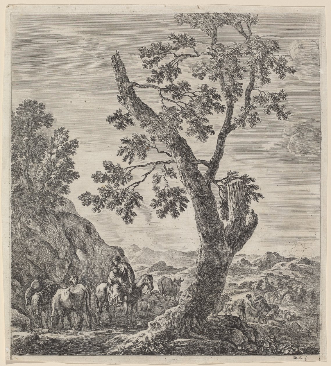 Bondekvinde til hest med et barn i armene, 1656. af Stefano della Bella