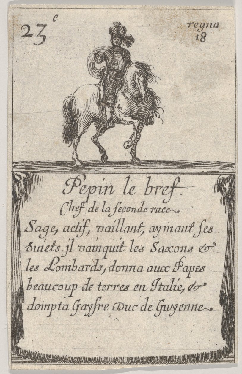 Pepin den korte chef for det andet løb... fra Game of the Kings of France Jeu des Ro..., 1644. af Stefano della Bella