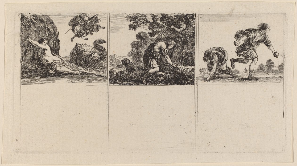 Perseus og Andromeda; Cephalus og Procris; Hippomene og Atalantus af Stefano della Bella