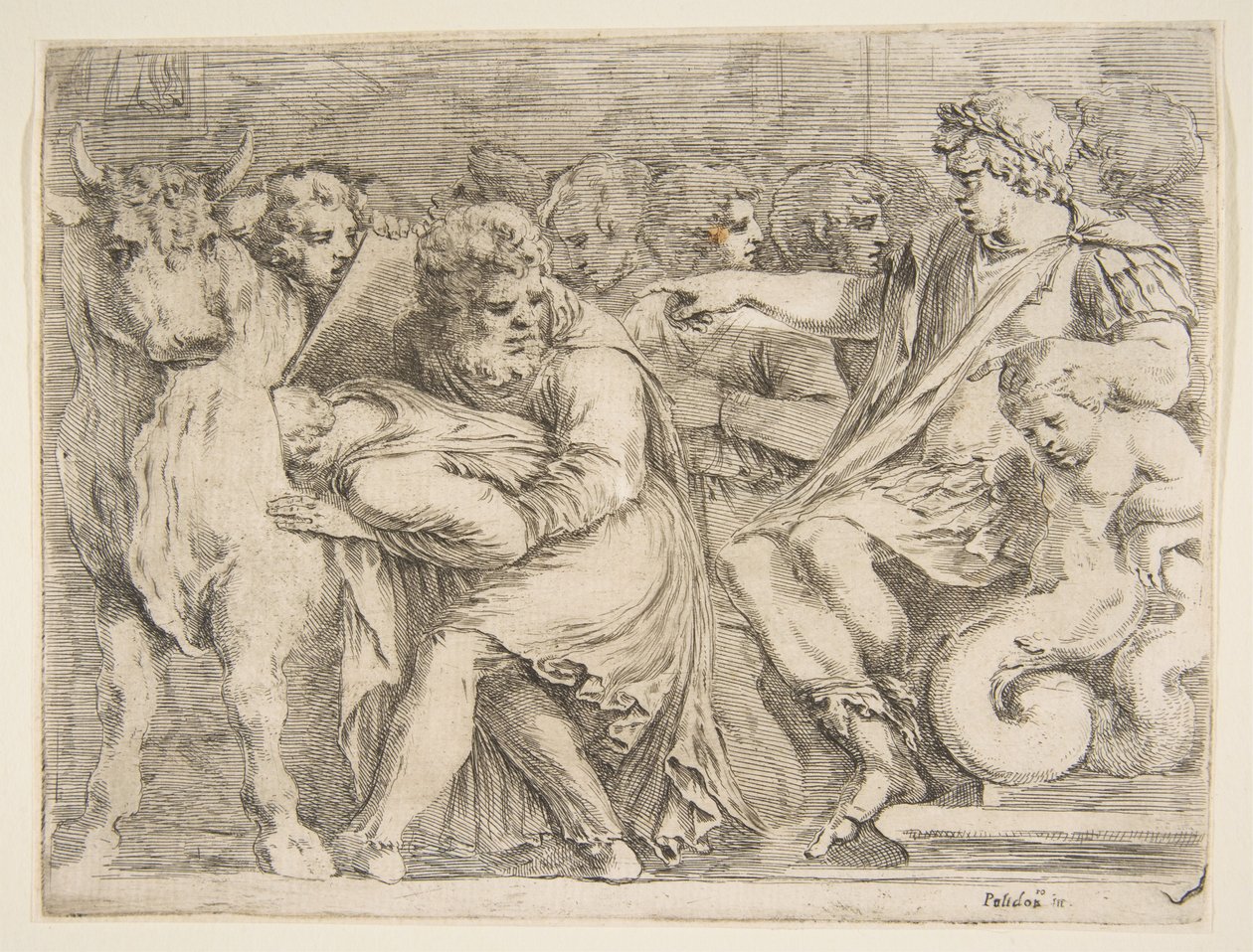 Phalaris får Perillus kastet ind i bronzetyren, 1600-tallet. af Stefano della Bella