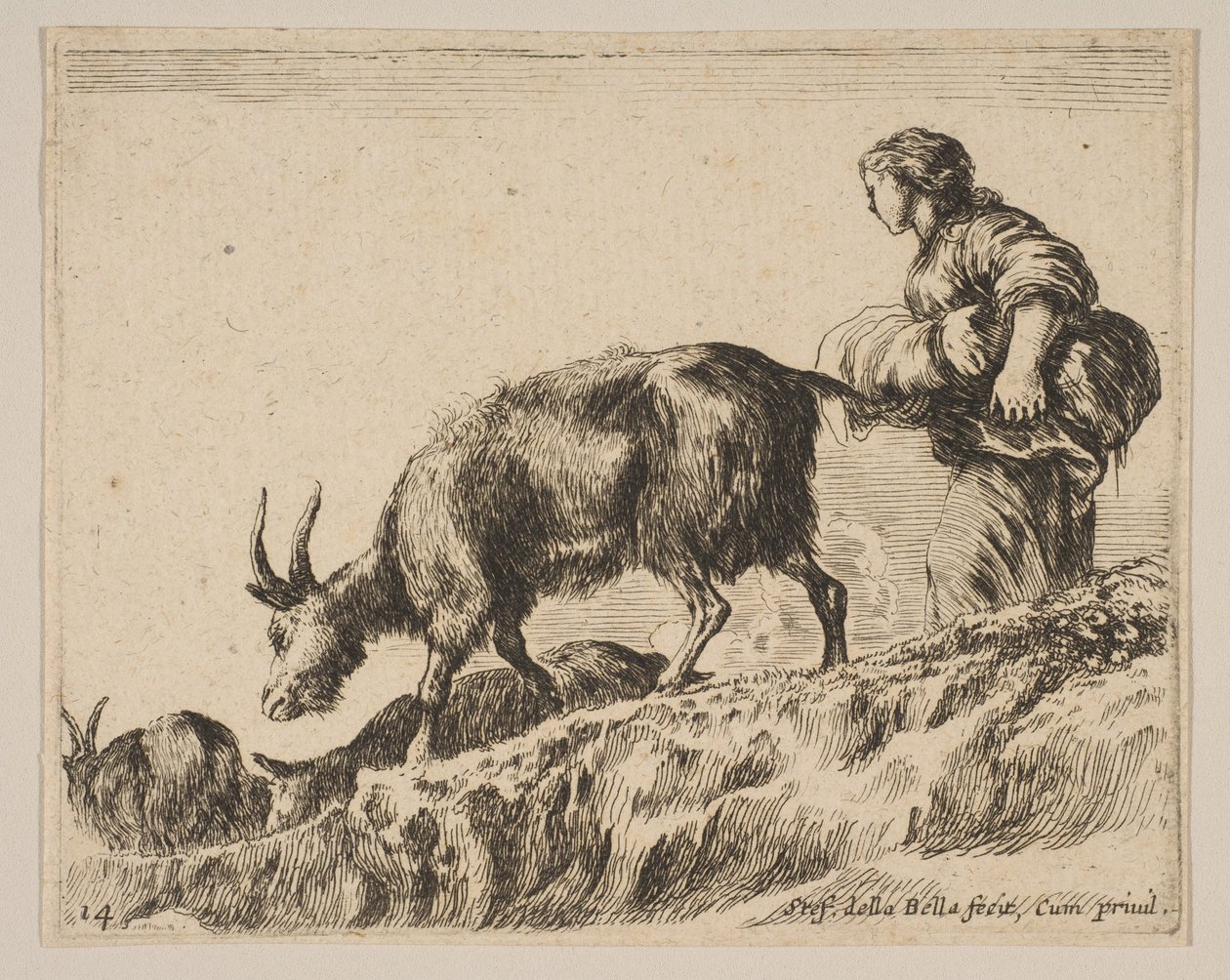 Tavle 14: hyrdinde, der hyr geder, ca. 1641. af Stefano della Bella