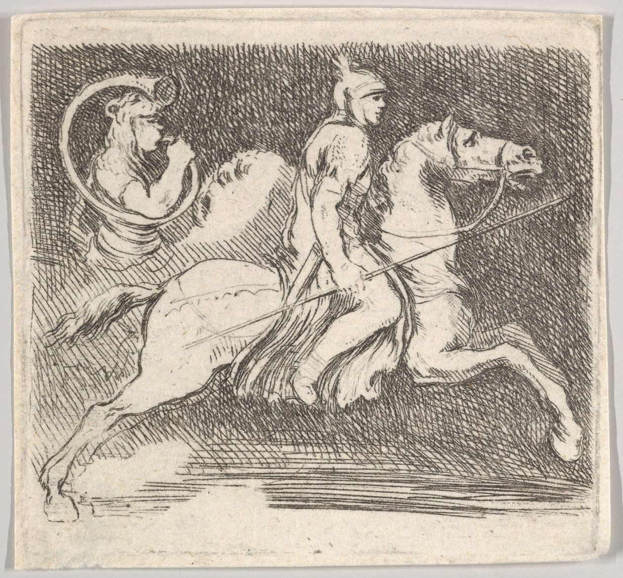 Plade 20: en soldat i profil galopperende til højre med en lanse i højre hånd..., ca. 1646. af Stefano della Bella