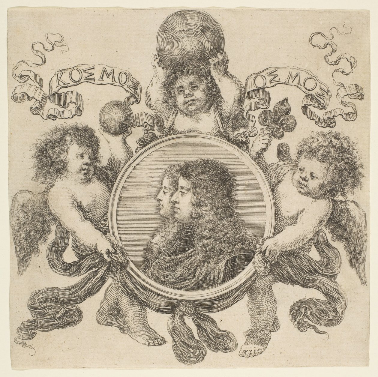 Portræt af Cosimo de Medici og Marguerite Louise dOrleans, hans kone, 1661. af Stefano della Bella