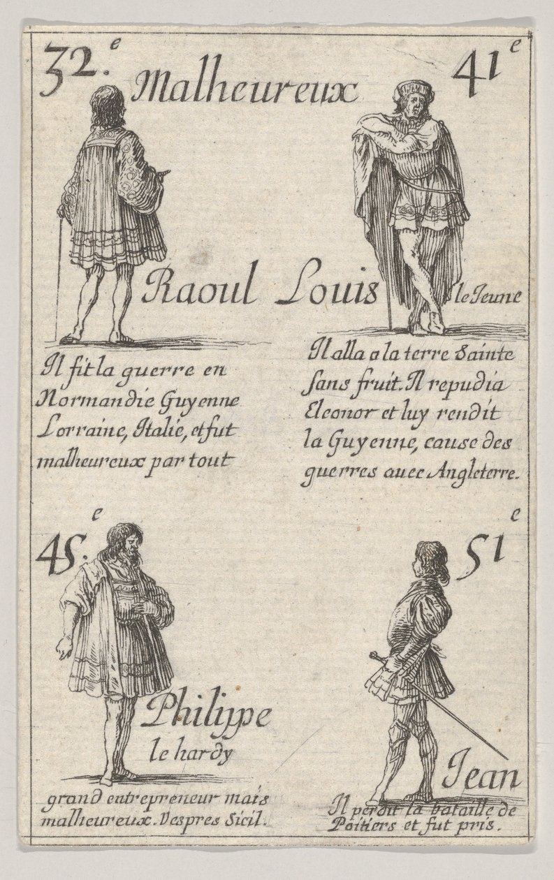 Raoul ... Ludvig den Yngre ... fra Game of the Kings of France Jeu des Rois de France, 1644. af Stefano della Bella