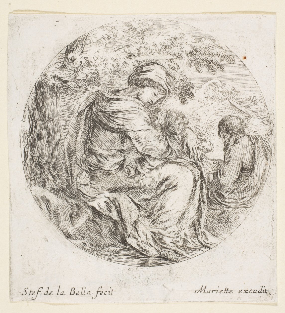 Hvil på flugten til Egypten, ca. 1641. af Stefano della Bella