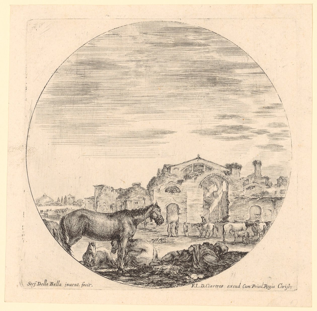 Hvileende hyrde med heste ved Diokletian-thermerne af Stefano della Bella