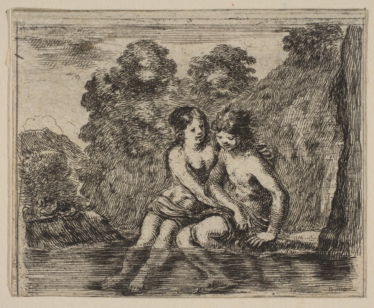 Salmacis and Hermaphrodite, fra Game of Mythology Jeu de la Mythologie, 1644. af Stefano della Bella
