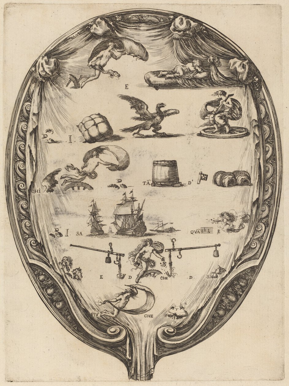 Skærm, der viser den italienske Rebus of Fortune af Stefano della Bella