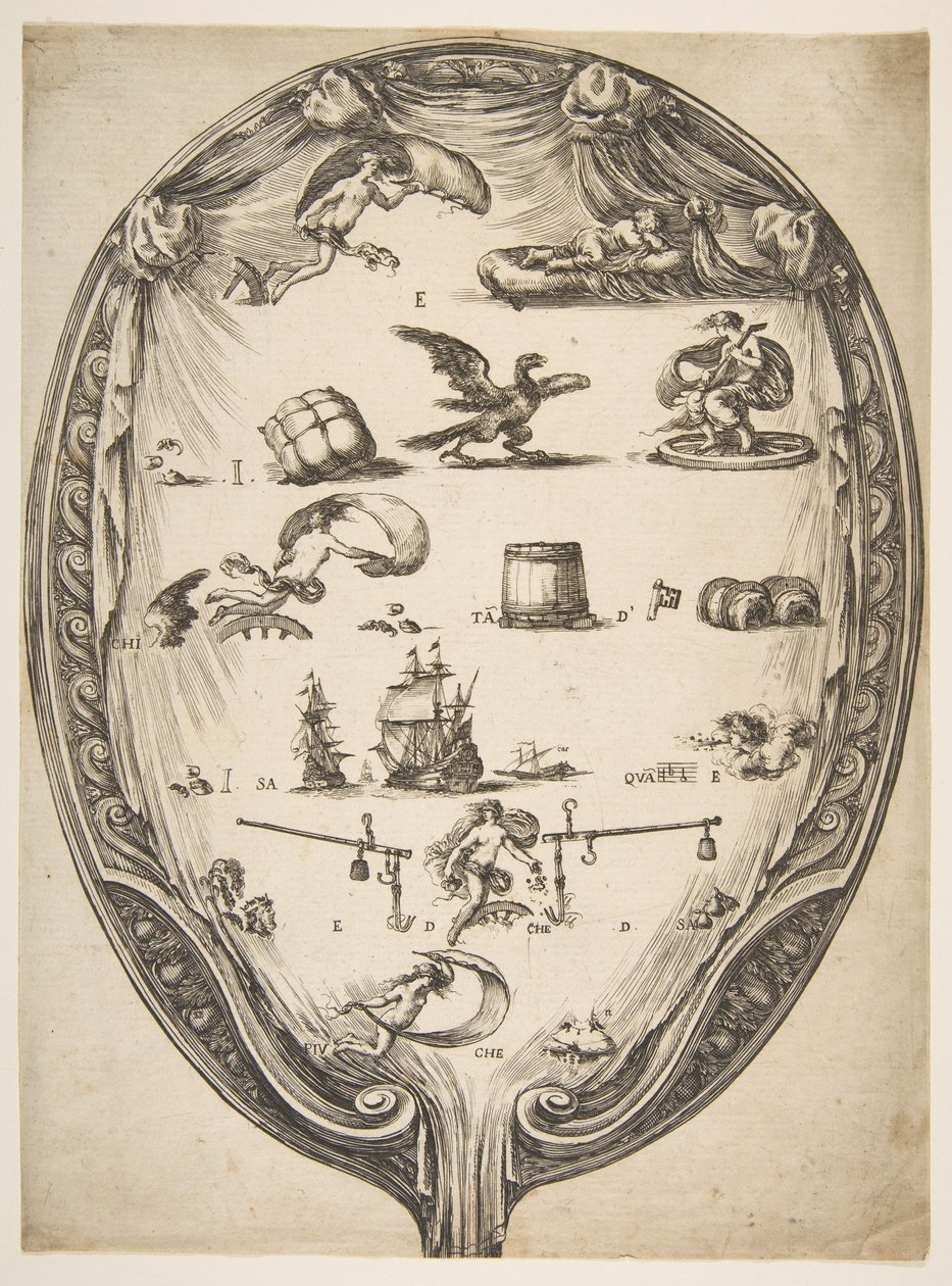 Skærm med Rebus of Fortune, ca. 1639. af Stefano della Bella