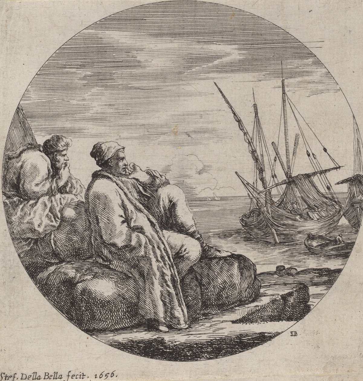 Havn med to tyrkiske købmænd, 1656. af Stefano della Bella