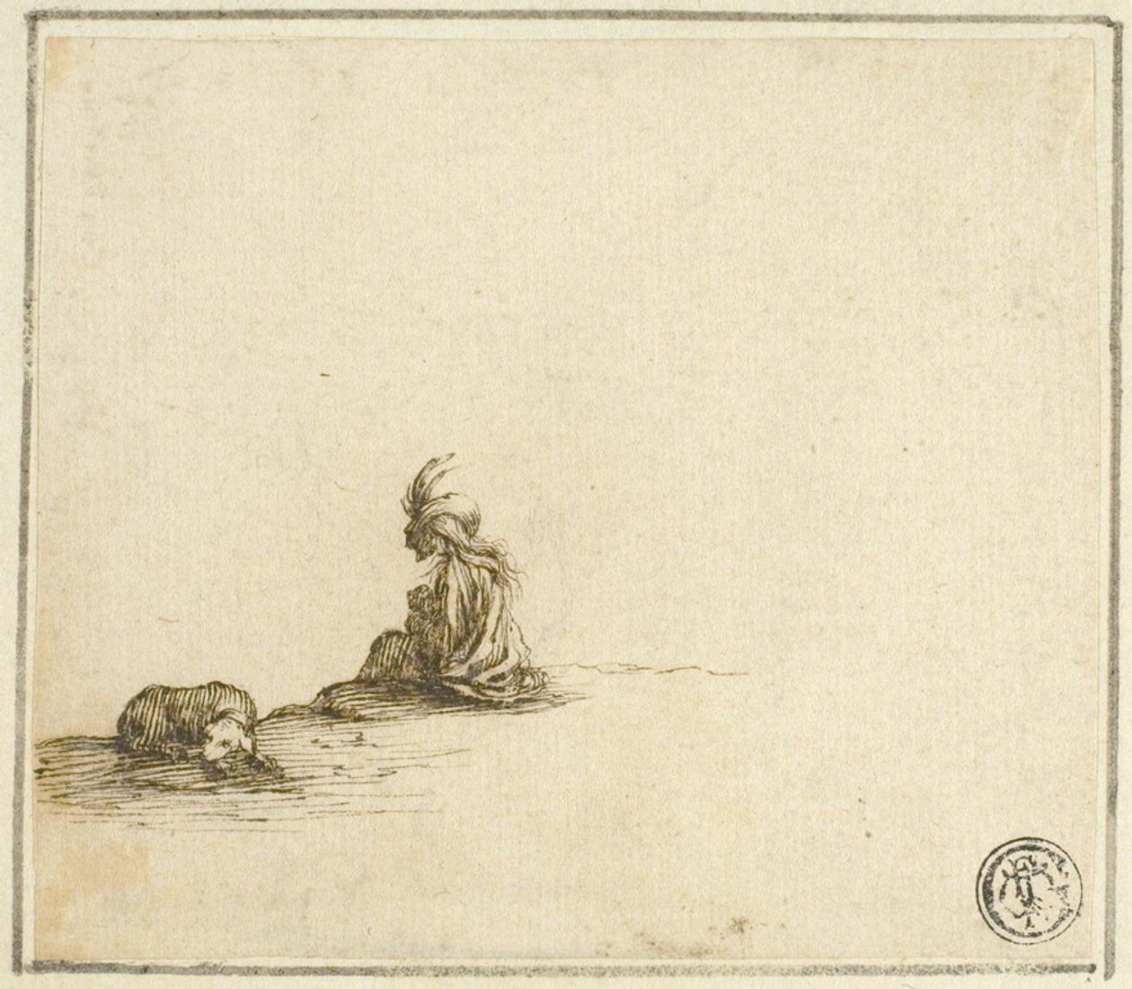 Siddende sigøjnermor og -barn med hund af Stefano della Bella