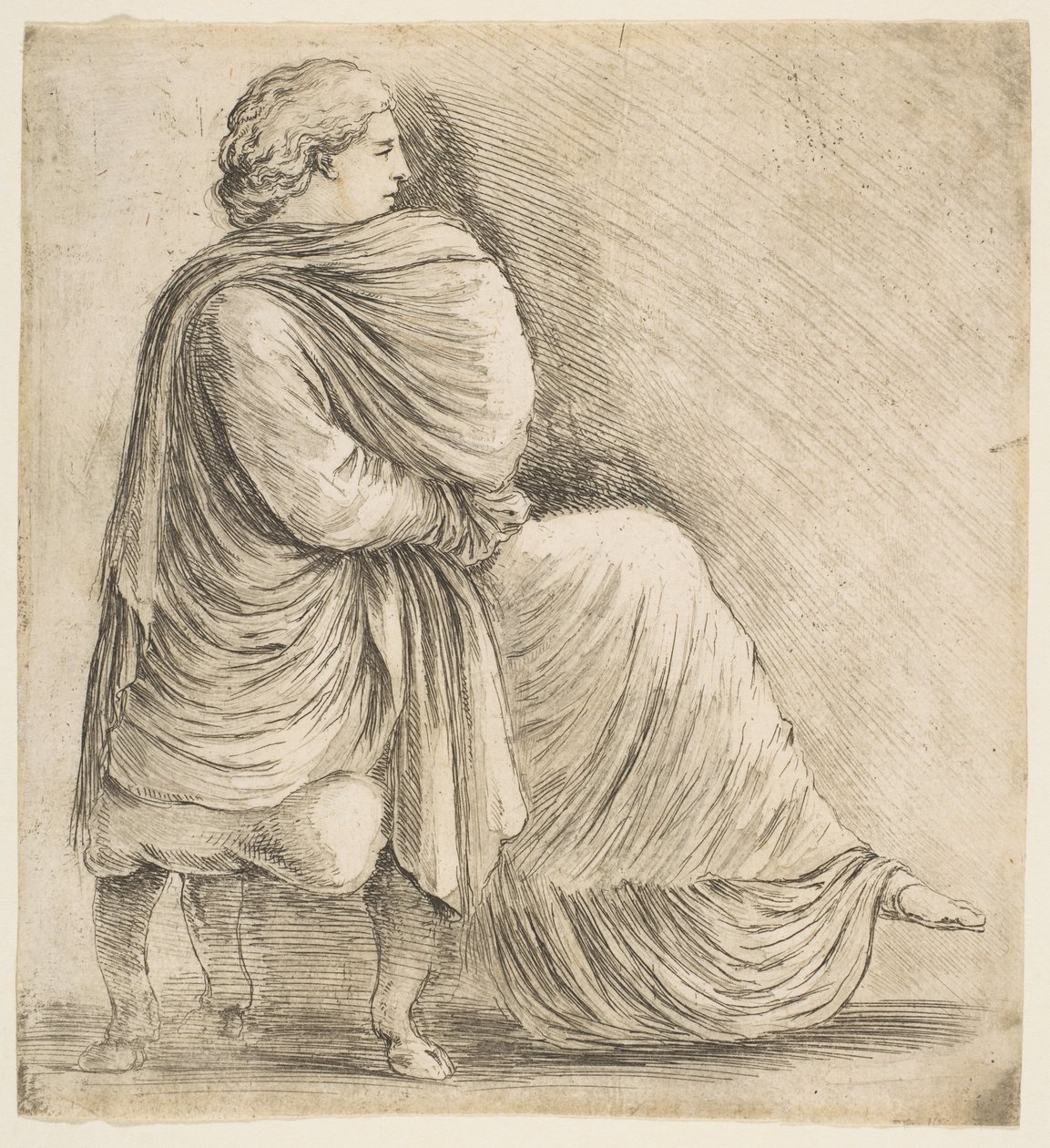 Siddende kvinde i profil efter antikt basrelief, ca. 1660. af Stefano della Bella
