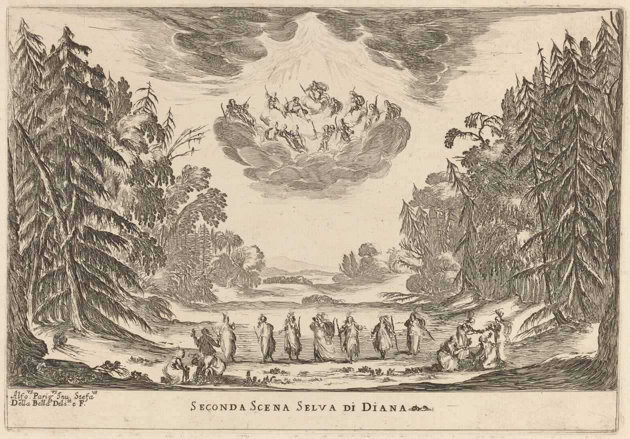 Anden scene Dianas skov af Stefano della Bella