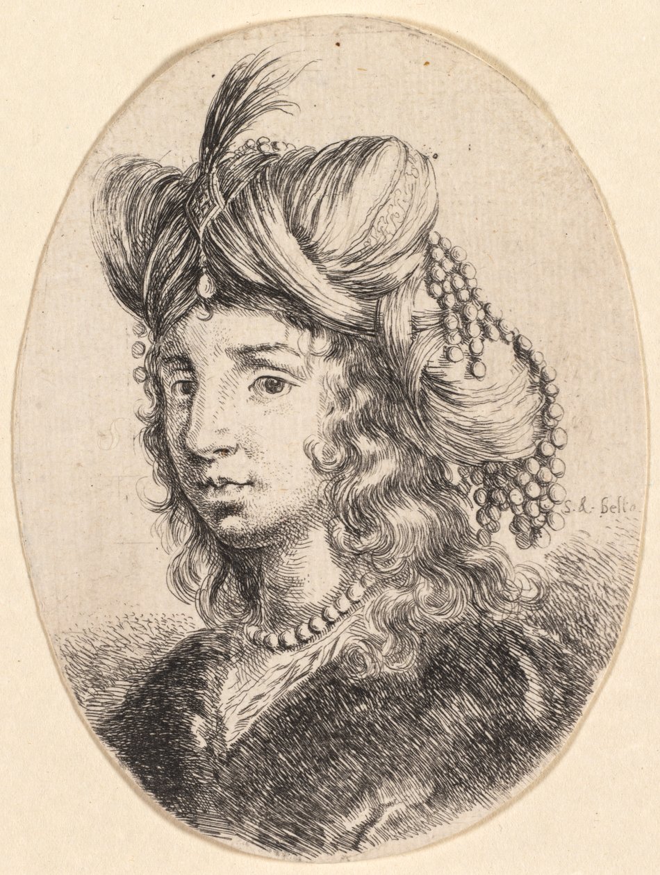 Flere hoveder i persisk stil: Portræt, Sultana iført en perlehalskæde og en turban..., 1649 af Stefano della Bella