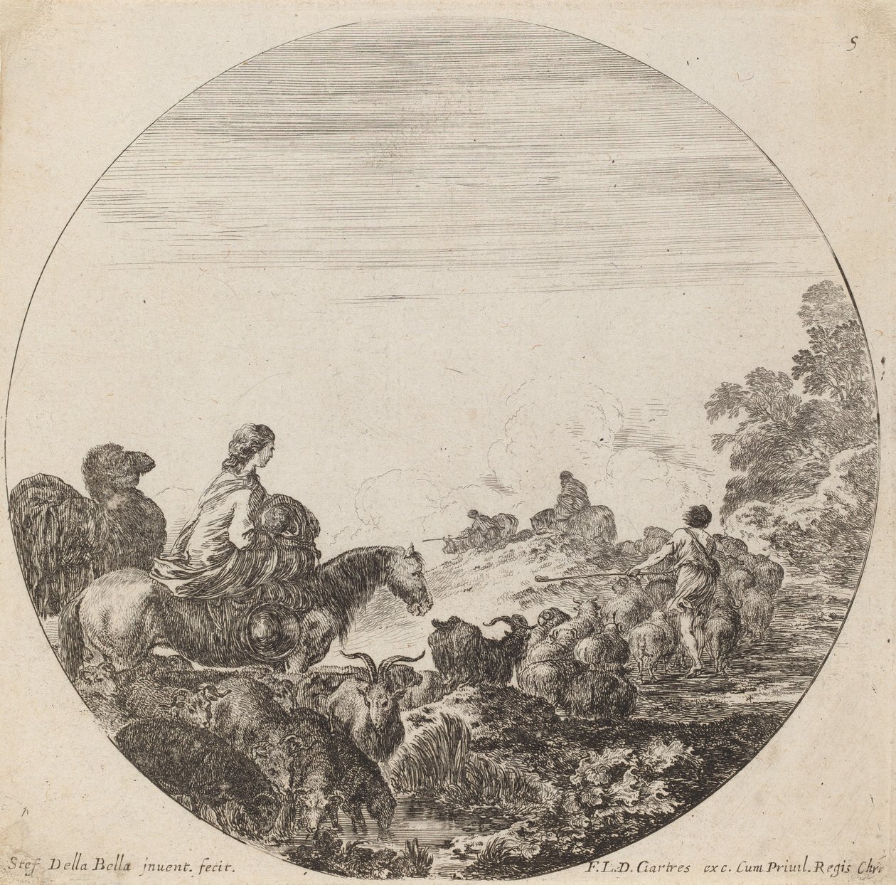 Hyrder og flok med kvinde og kamel, 1646. af Stefano della Bella