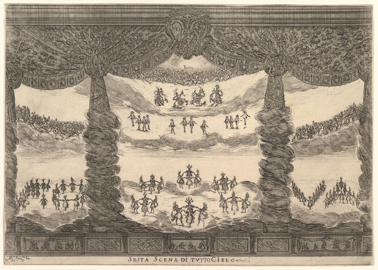 Sjette scene, himlen, fra gudernes ægteskab Le nozze degli Dei, 1637. af Stefano della Bella