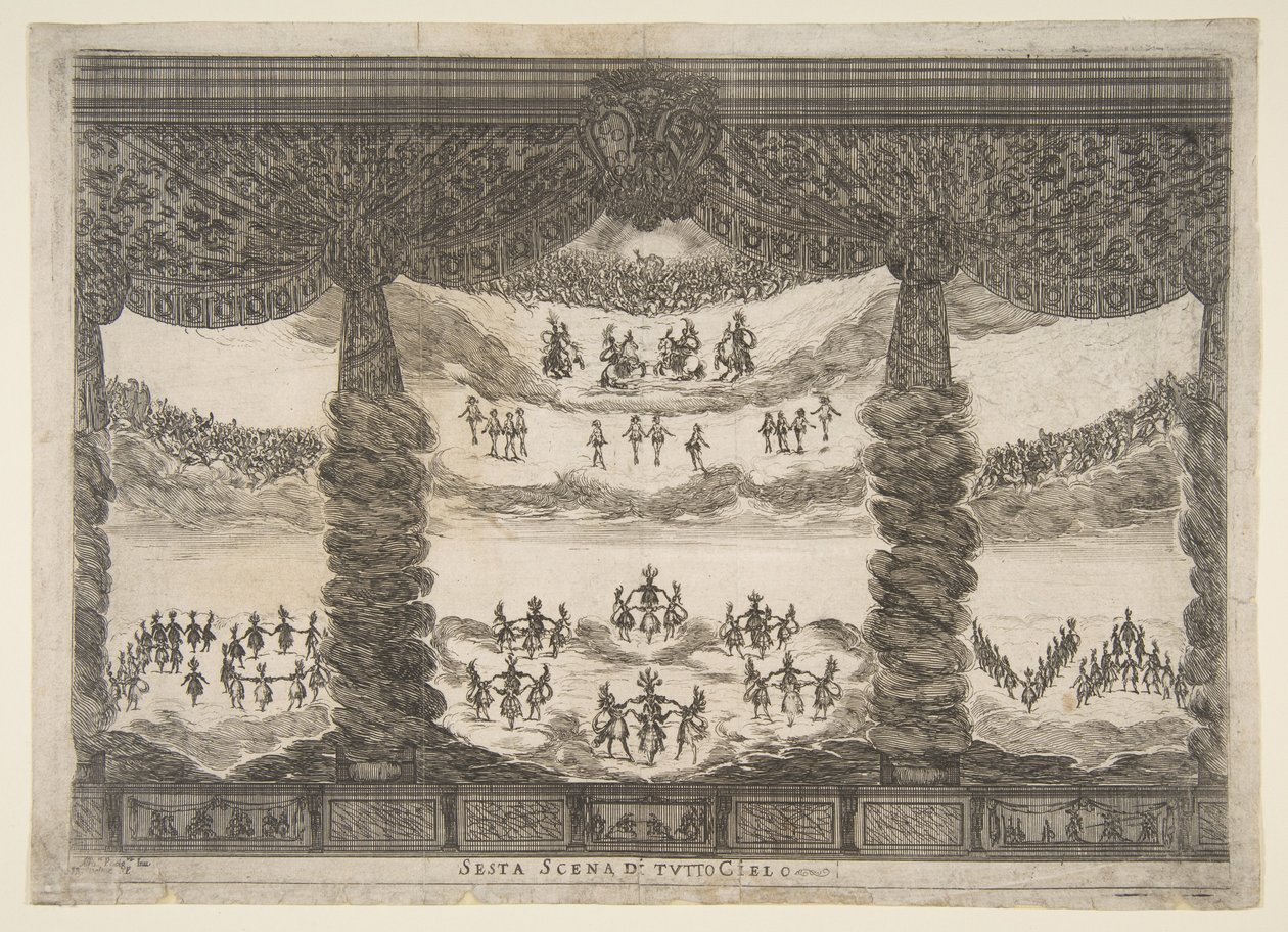 Sjette scene, himlen, fra gudernes ægteskab Le nozze degli Dei, 1637. af Stefano della Bella