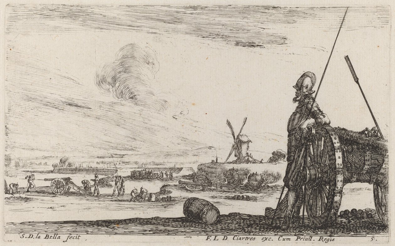 Soldat i rustning og en kanon, ca. 1641. af Stefano della Bella