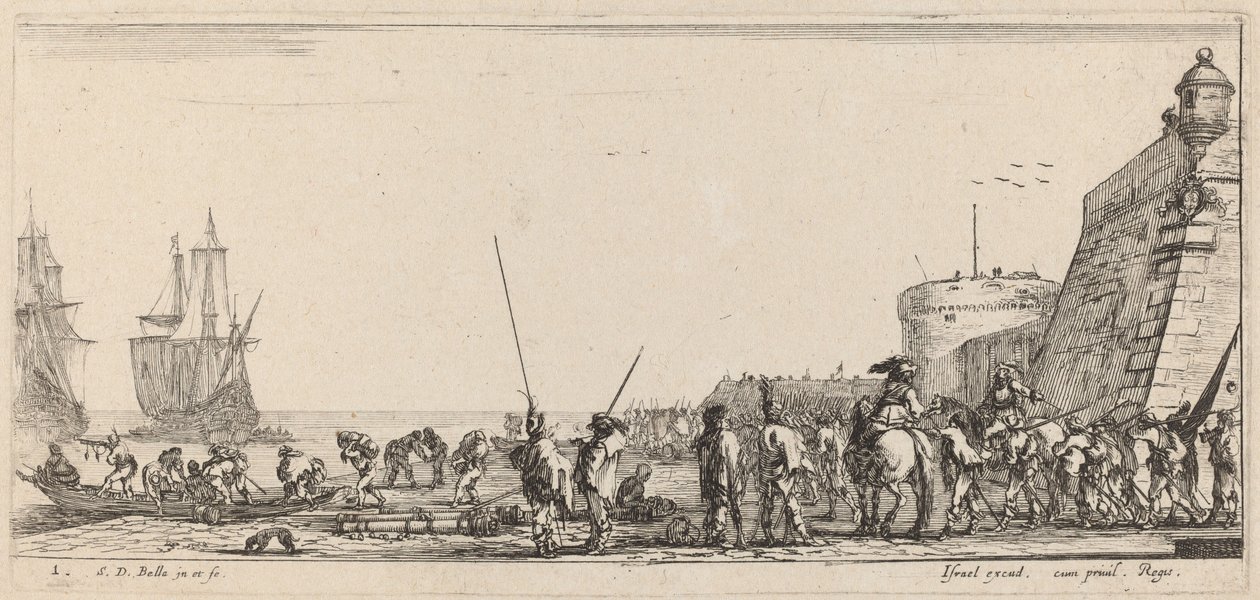 Soldater overvåger indskibning, 1644. af Stefano della Bella