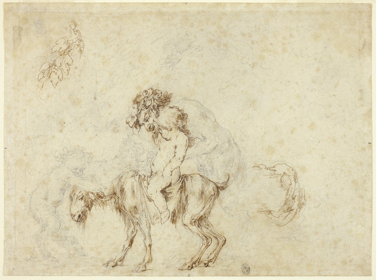 Studie for Satyr Family Walking (recto); Skitser af fem dekorative kar (verso) af Stefano della Bella