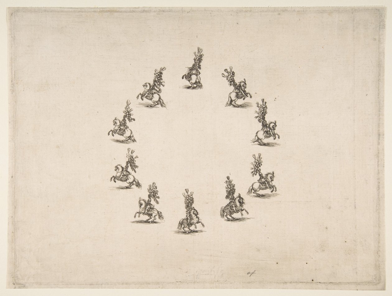 Ti kavalerer danner en cirkel, 1652. af Stefano della Bella