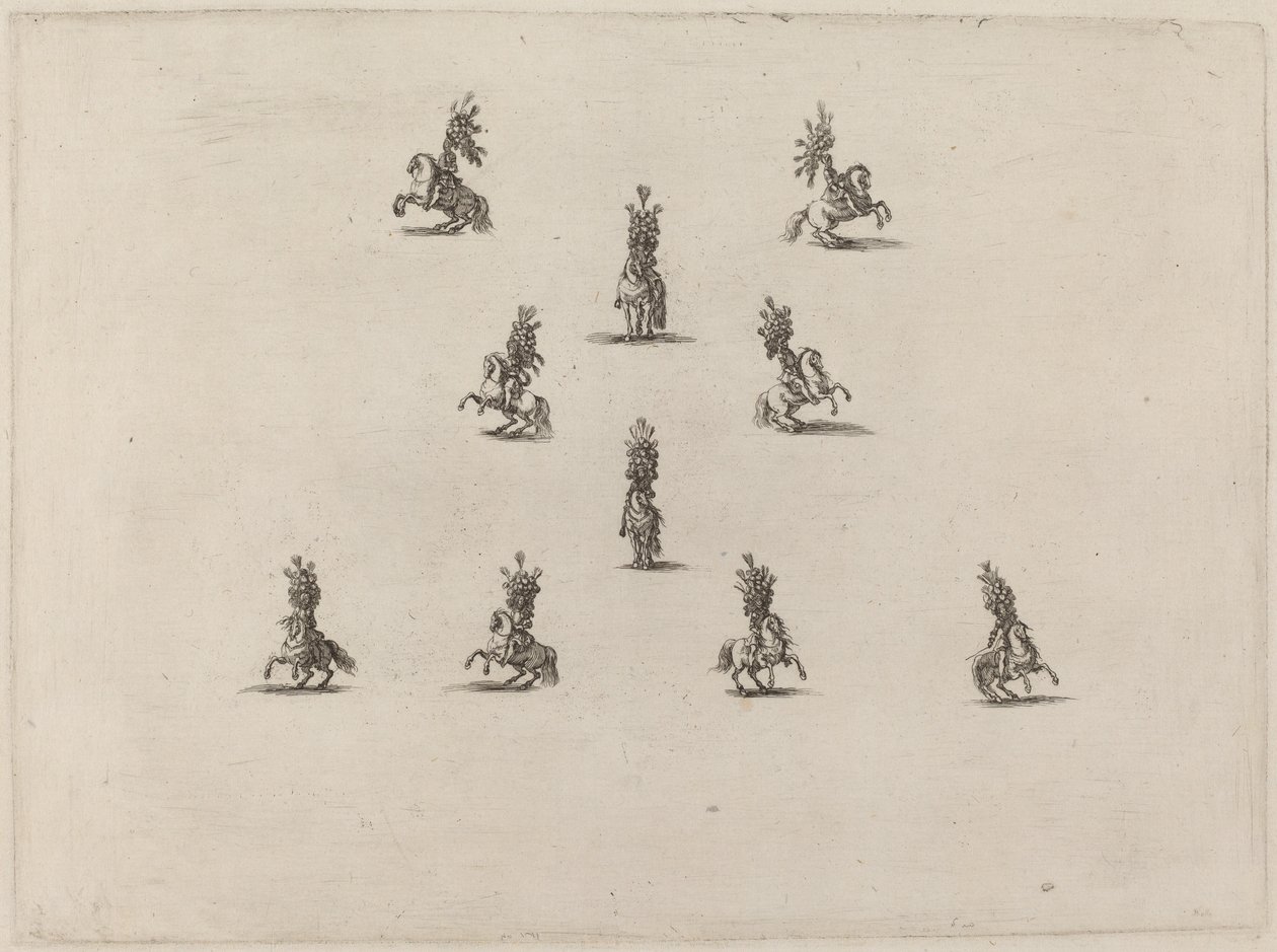 Ti kavalerer med store plumerede hjelme, 1652. af Stefano della Bella