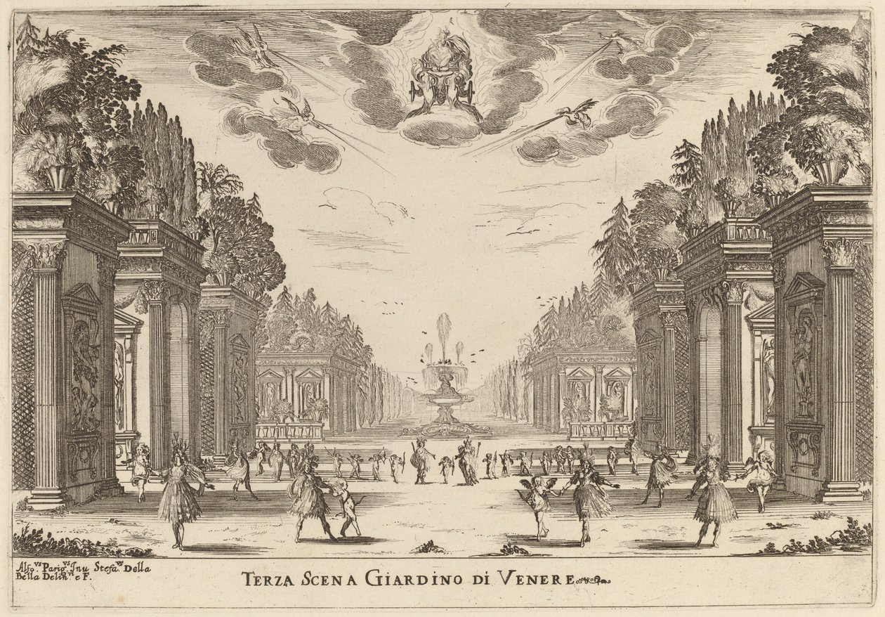 Tredje scene Giardins af Venus af Stefano della Bella