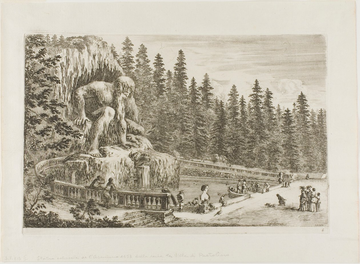 Den kolossale statue af Appenninerne, fra udsigt over Villa di Pratolino af Stefano della Bella