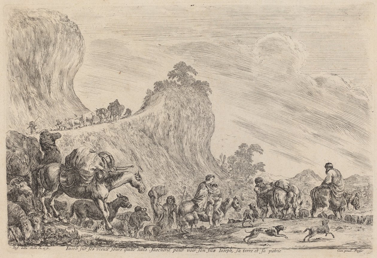 Jakobs afgang til Egypten, sandsynligvis 1647. af Stefano della Bella