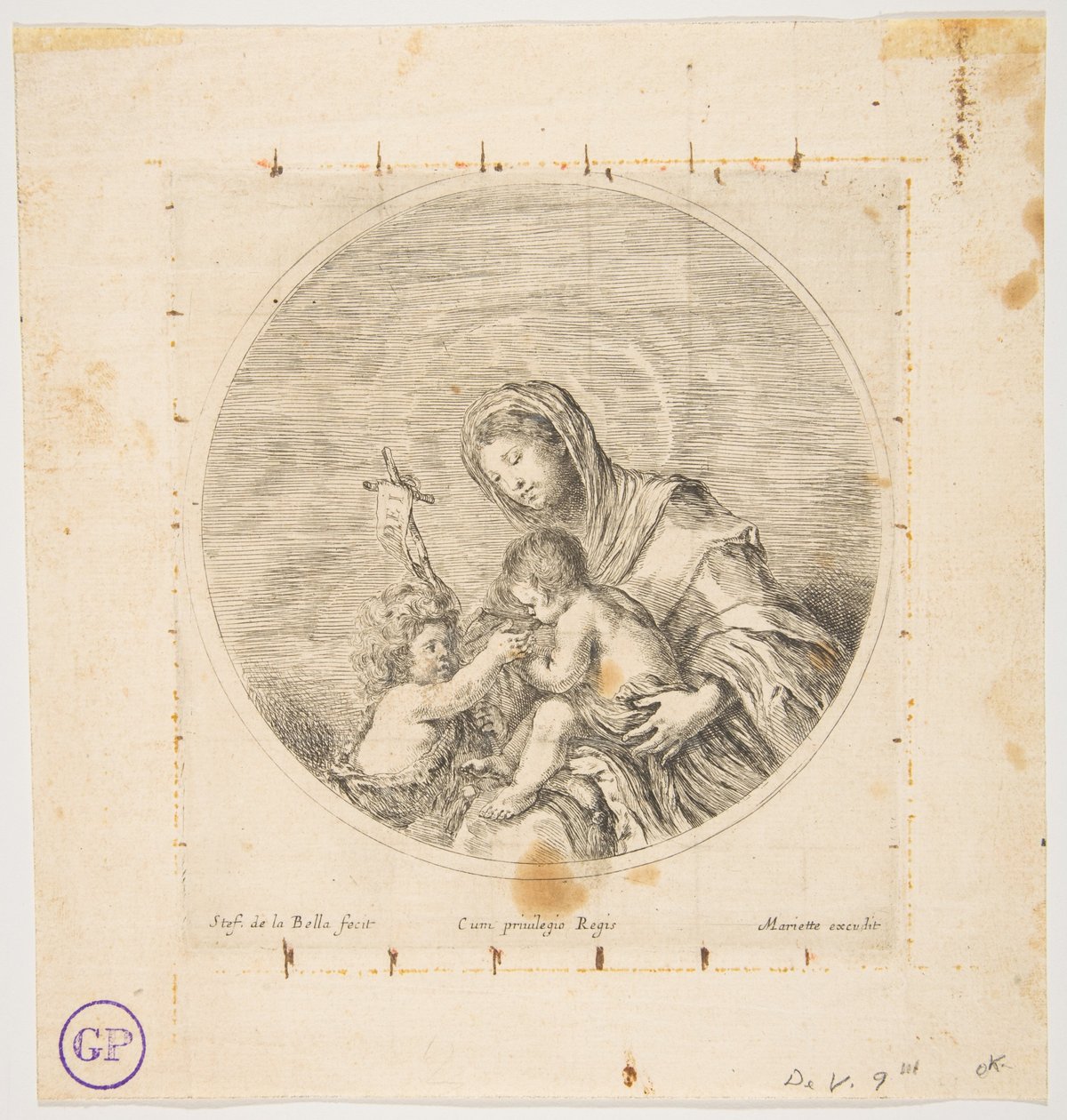 Jomfruen og barnet med Johannes, en rund komposition, ca. 1641. af Stefano della Bella