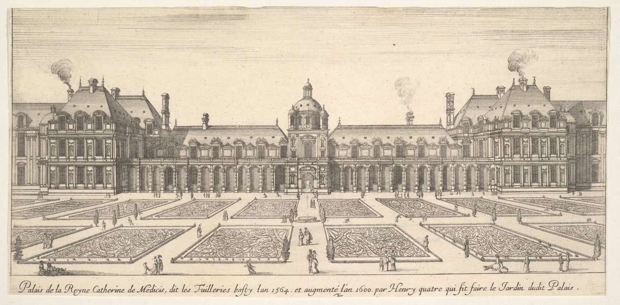 Catherine de Medicis palads, kaldet Tuillerierne, fra Forskellige synspunkter om bemærkning..., 1649-51. af Stefano della Bella