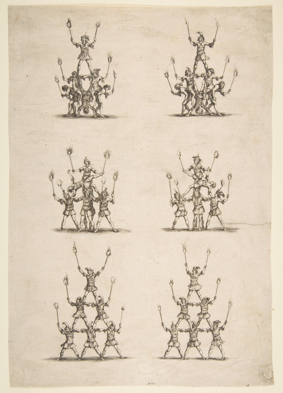 Seksogtredive akrobater i seks grupper, 1652. af Stefano della Bella