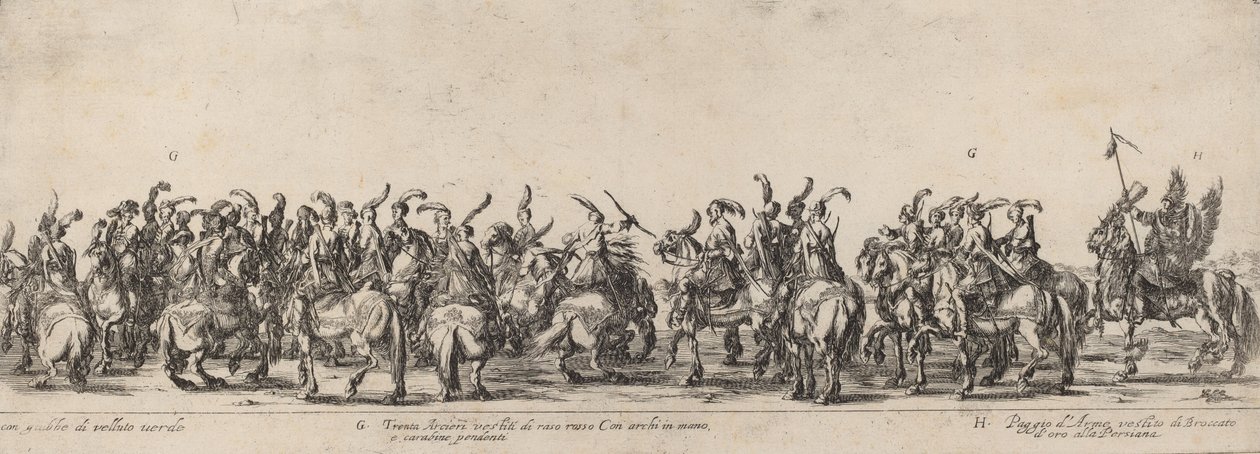 Tredive bueskytter og sider, 1633. af Stefano della Bella
