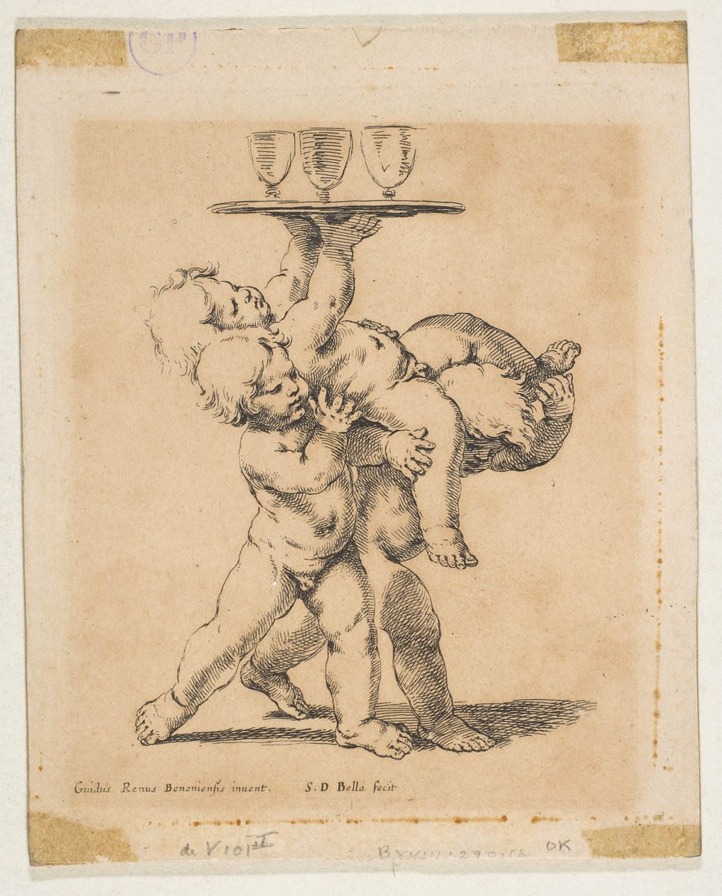 Tre børn med en bakke, ca. 1638. af Stefano della Bella