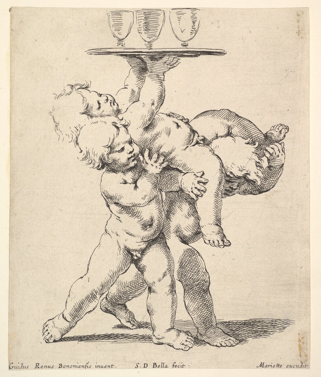 Tre børn med en bakke, ca. 1638. af Stefano della Bella