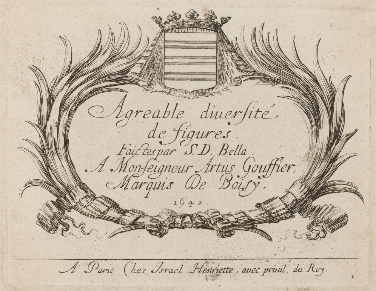 Titelside for agreabel mangfoldighed af figurer, 1642. af Stefano della Bella