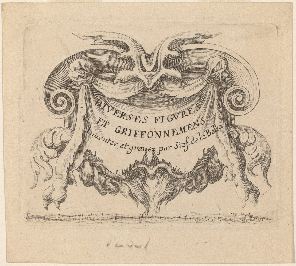 Titelblad for forskellige figurer og doodles, 1646. af Stefano della Bella