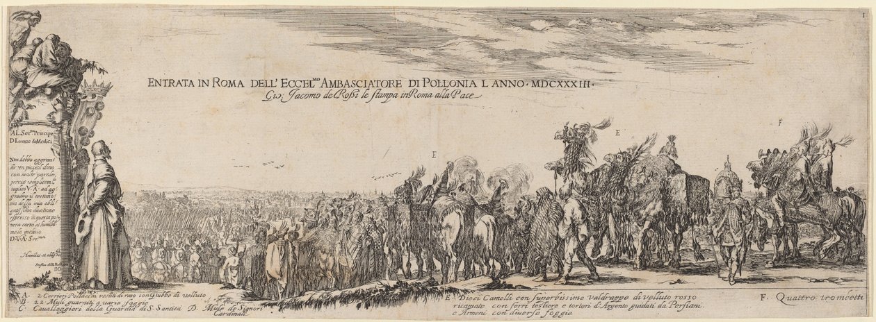 Titelblad for hans Excellence den polske ambassadørs indrejse i Rom, 1633. af Stefano della Bella