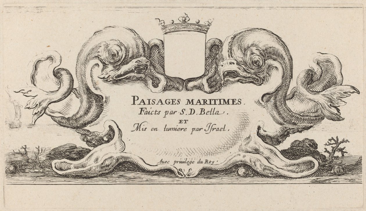 Titelblad for Paysages maritimes, 1644. af Stefano della Bella