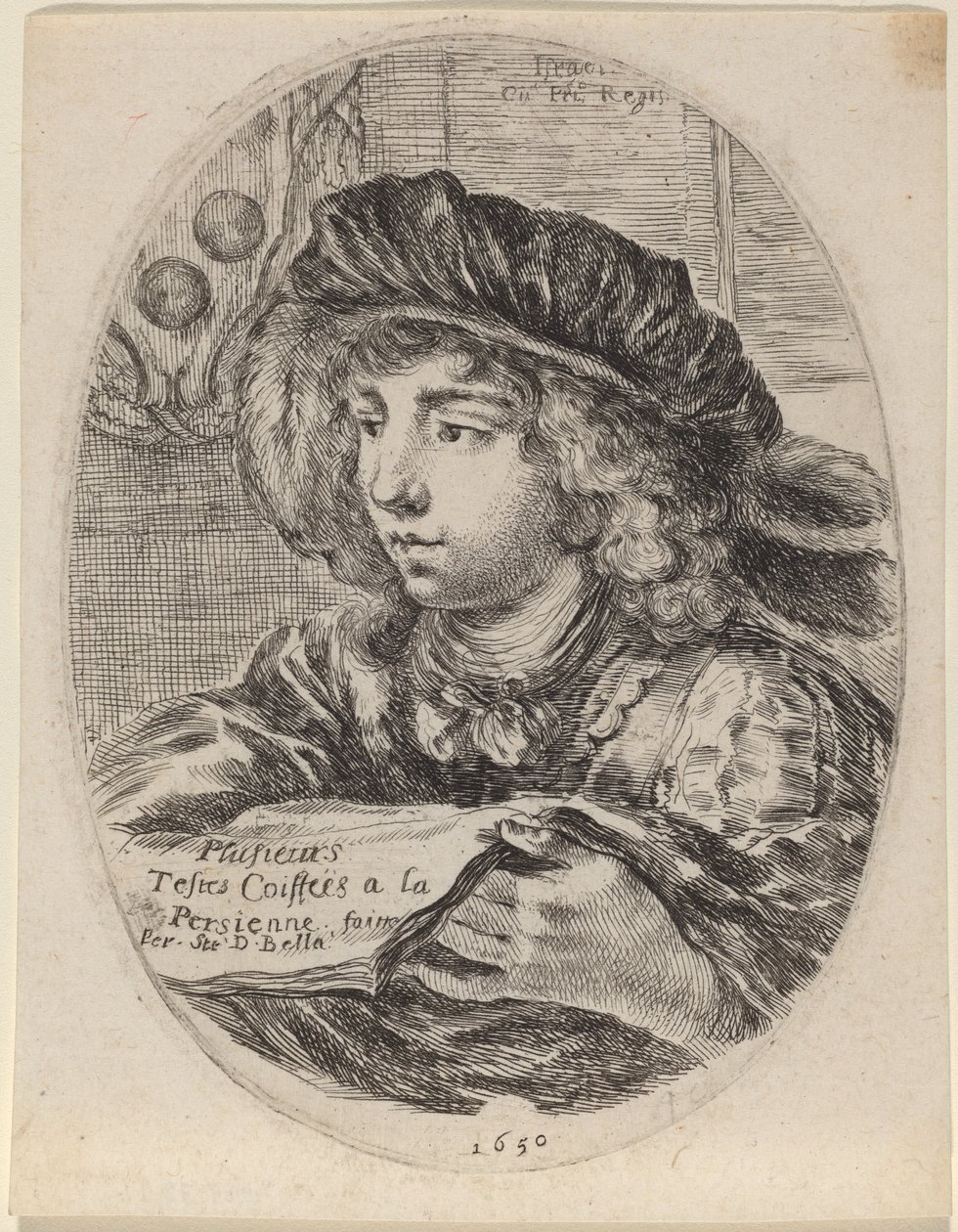 Titelside for "Flere testikler frisuret a la Persienne" af Stefano della Bella