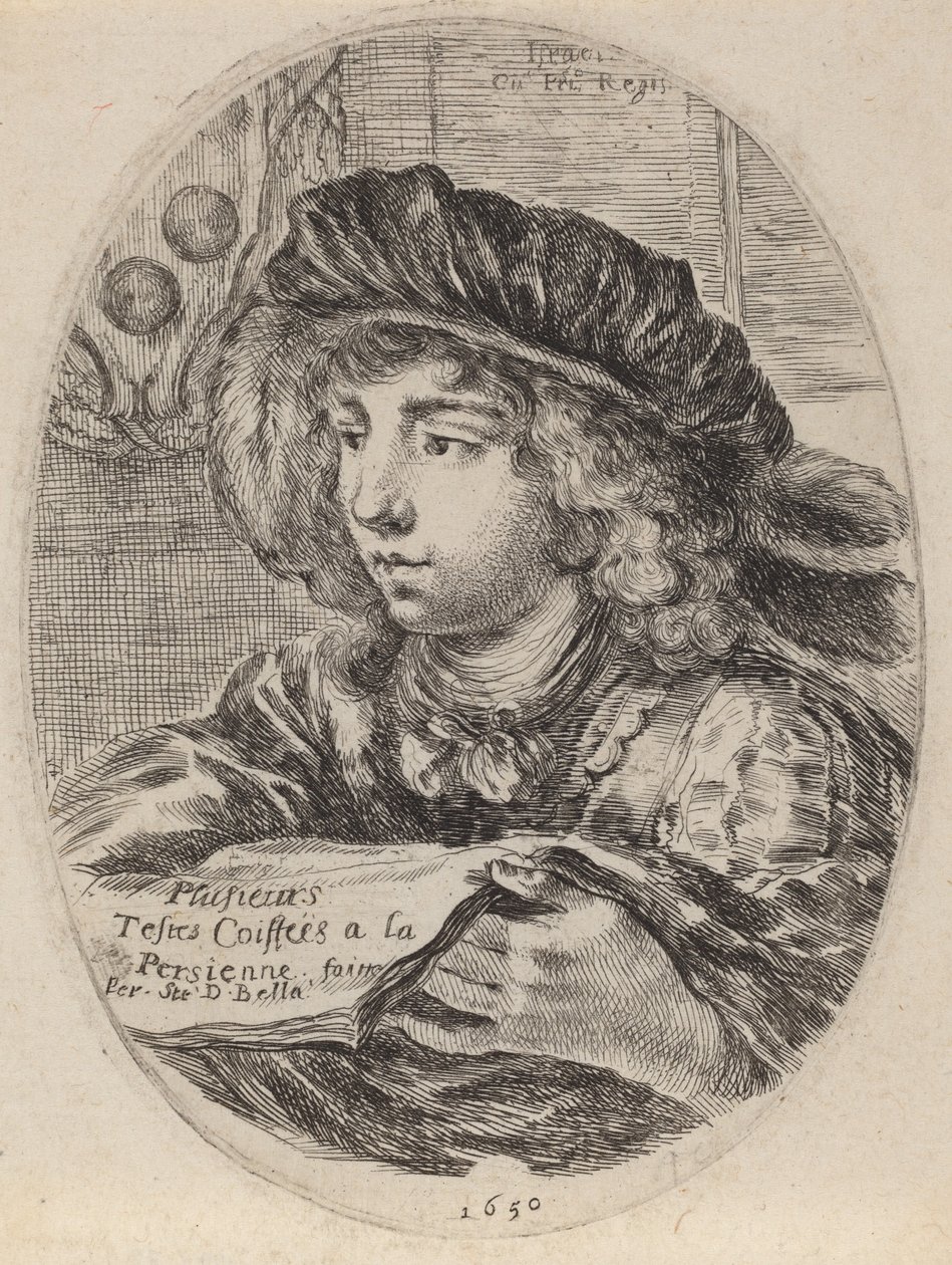Titelside for flere hoveder afdækket med Louvre, 1650. af Stefano della Bella